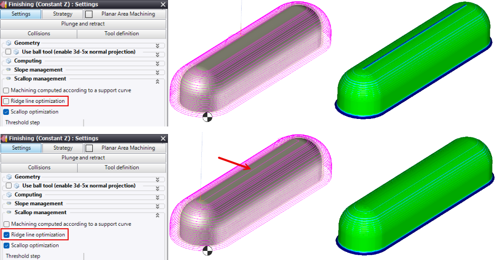 Constant Z finishing – Ridge line optimization